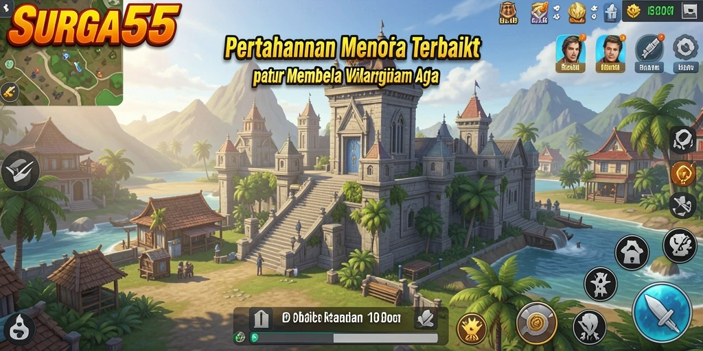Tampilan gameplay menakjubkan dari SURGA55 dalam aksi pertahanan menara.